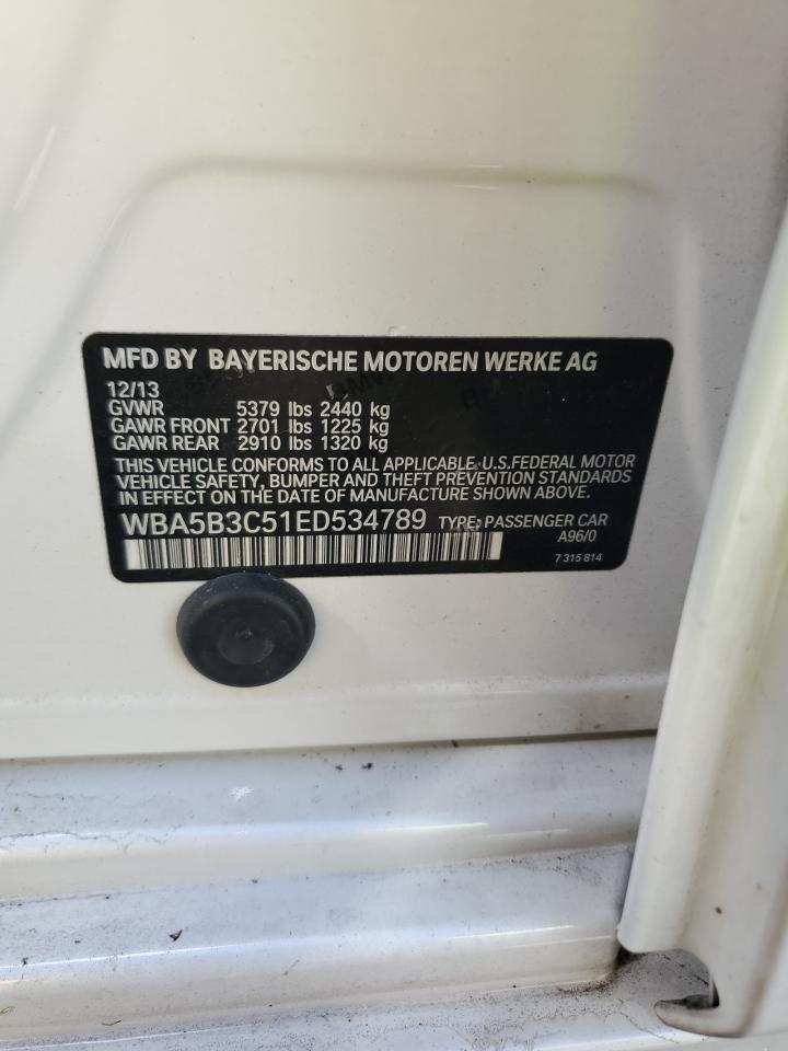 2014 BMW 5er VIN WBA5B3C51ED534789 Copart auction photo, water/flood damage thumbnail 13