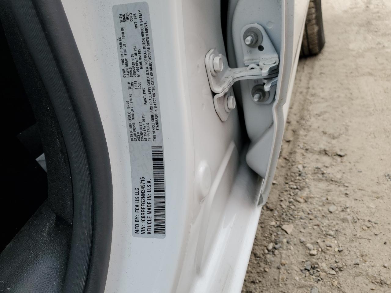 2022 RAM 1500 VIN 1C6RRFFG2NN349716 Copart auction photo, all over damage thumbnail 12