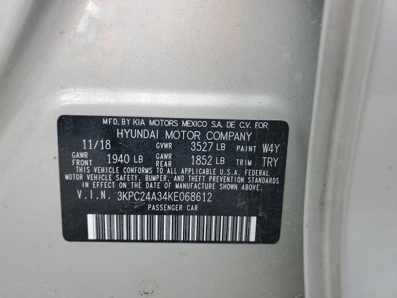 2019 Hyundai Accent VIN 3KPC24A34KE068612 Copart auction photo, front end / rear end damage thumbnail 12