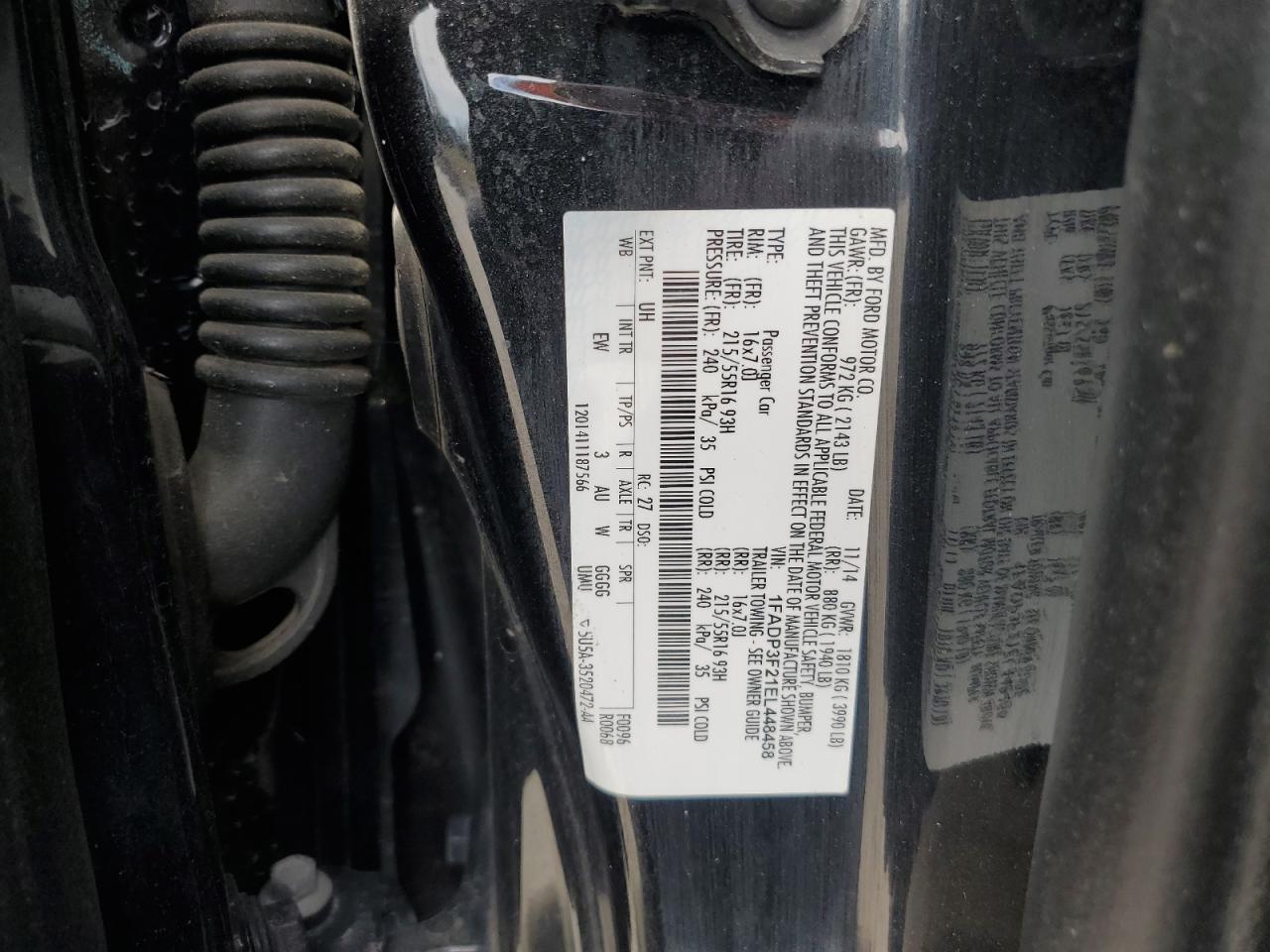 2014 Ford Focus VIN 1FADP3F21EL448458 Copart auction photo, front end damage thumbnail 14