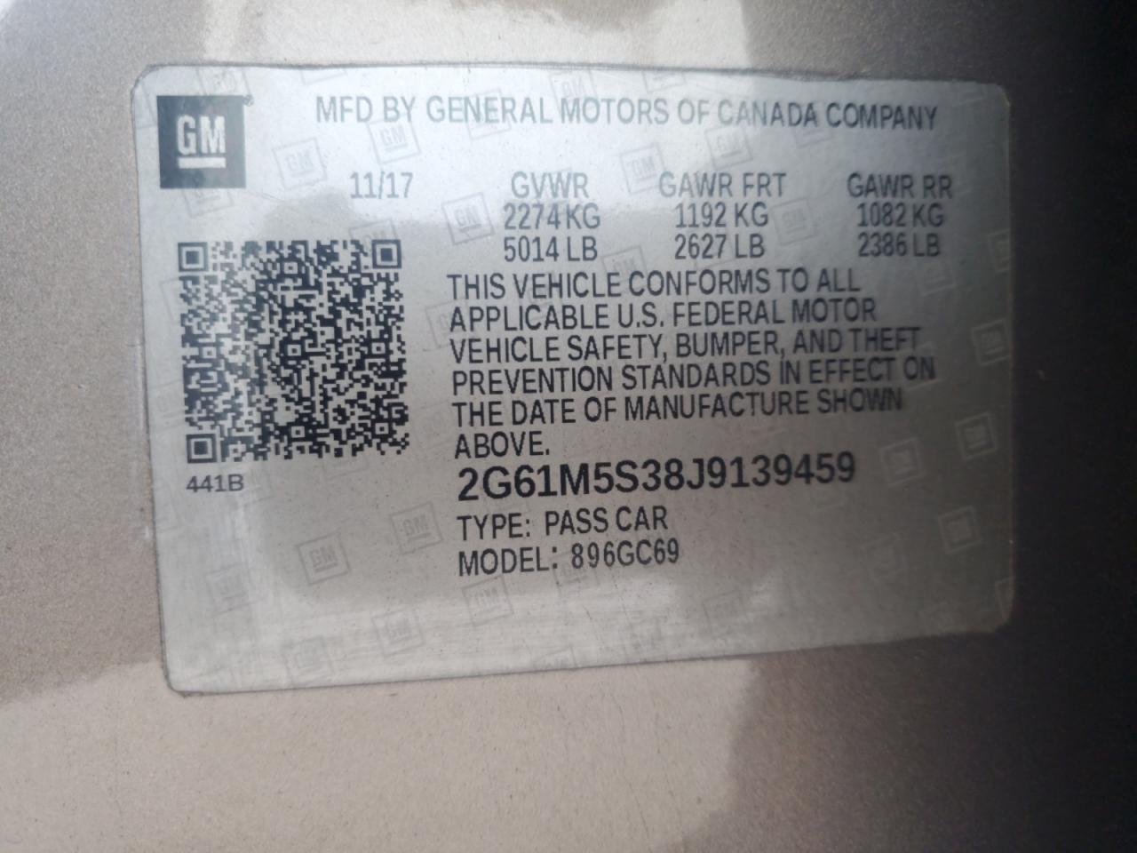 2018 Cadillac XTS VIN 2G61M5S38J9139459 Copart auction photo, front end / side damage thumbnail 12