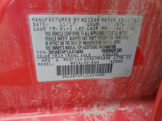 2018 Nissan Sentra VIN 3N1AB7AP1JL614680 Copart auction photo, front end / side damage thumbnail 12