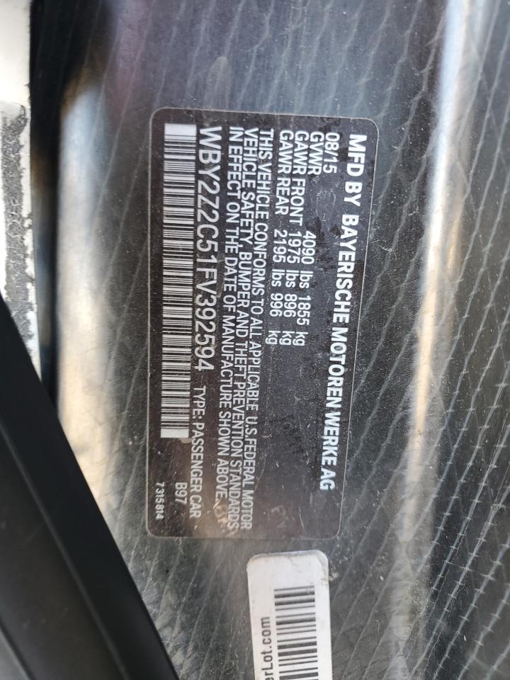 2015 BMW i8 VIN WBY2Z2C51FV392594 Copart auction photo, vandalism damage thumbnail 14