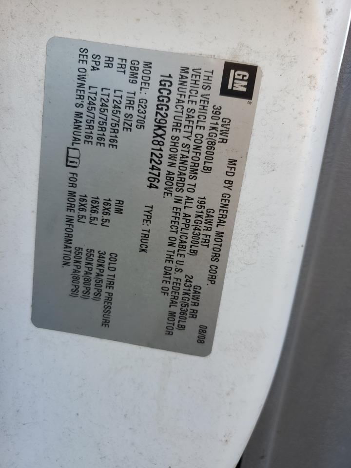 2008 Chevrolet Express VIN 1GCGG29KX81224764 Copart auction photo, side damage thumbnail 13