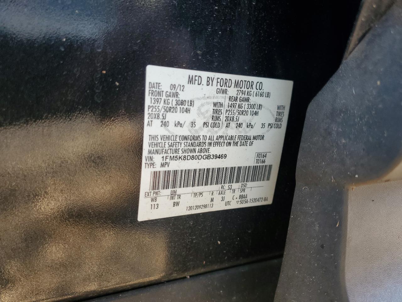 2013 Ford Explorer VIN 1FM5K8D80DGB39469 Copart auction photo, water/flood damage thumbnail 14