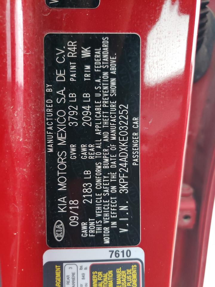 2019 KIA Forte VIN 3KPF24ADXKE032252 Copart auction photo, front end / side damage thumbnail 14