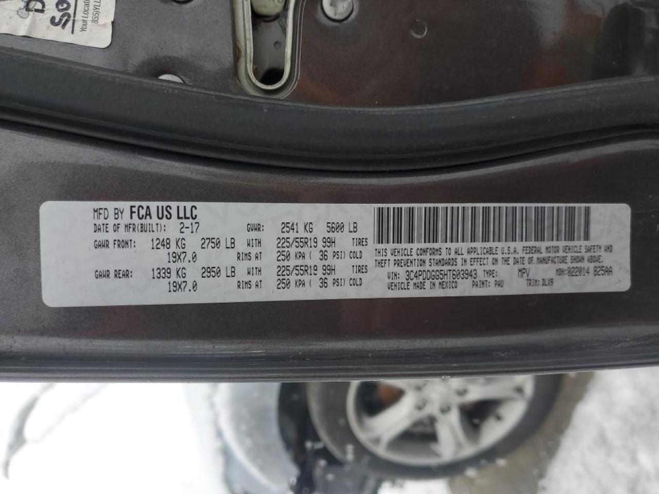 2017 Dodge Journey VIN 3C4PDDGG5HT603943 Copart auction photo, front end damage thumbnail 14