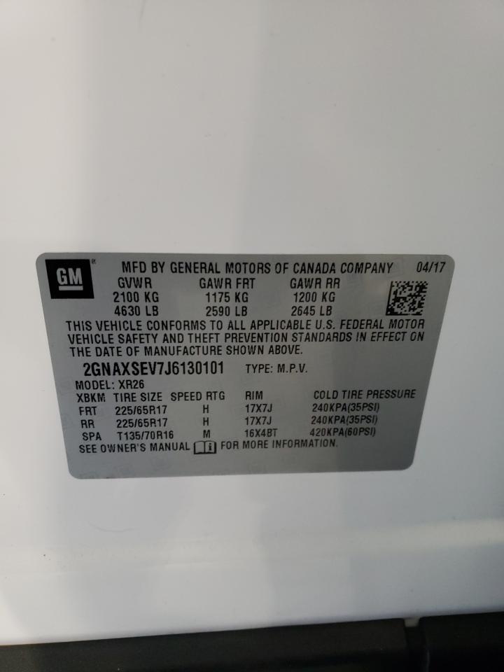 2018 Chevrolet Equinox VIN 2GNAXSEV7J6130101 Copart auction photo, all over damage thumbnail 15