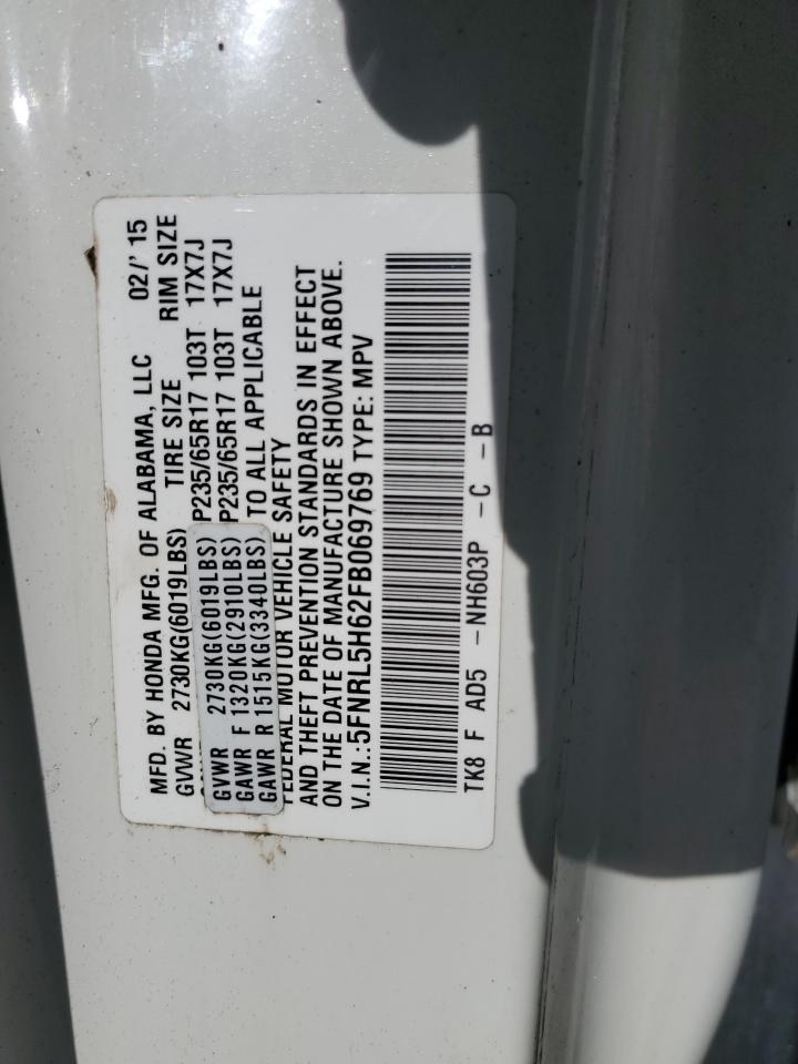 2015 Honda Odyssey VIN 5FNRL5H62FB069769 Copart auction photo, water/flood damage thumbnail 13