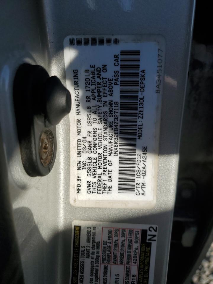 2004 Toyota Corolla VIN 1NXBR32E84Z327118 Copart auction photo, front end damage thumbnail 14