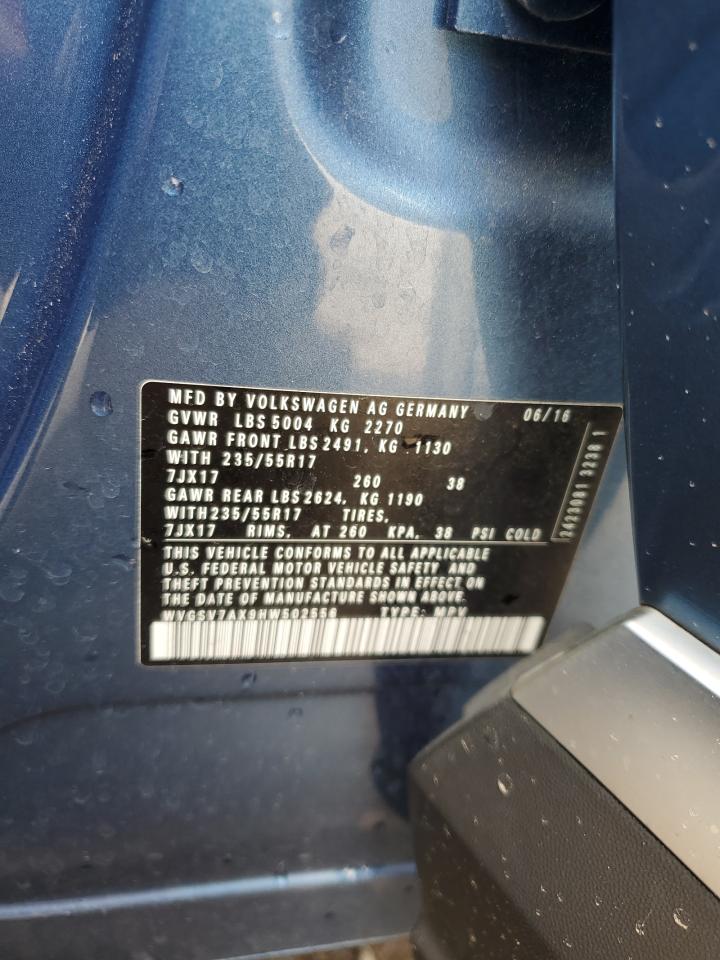 2017 Volkswagen Tiguan VIN WVGSV7AX9HW502556 Copart auction photo, front end damage thumbnail 13