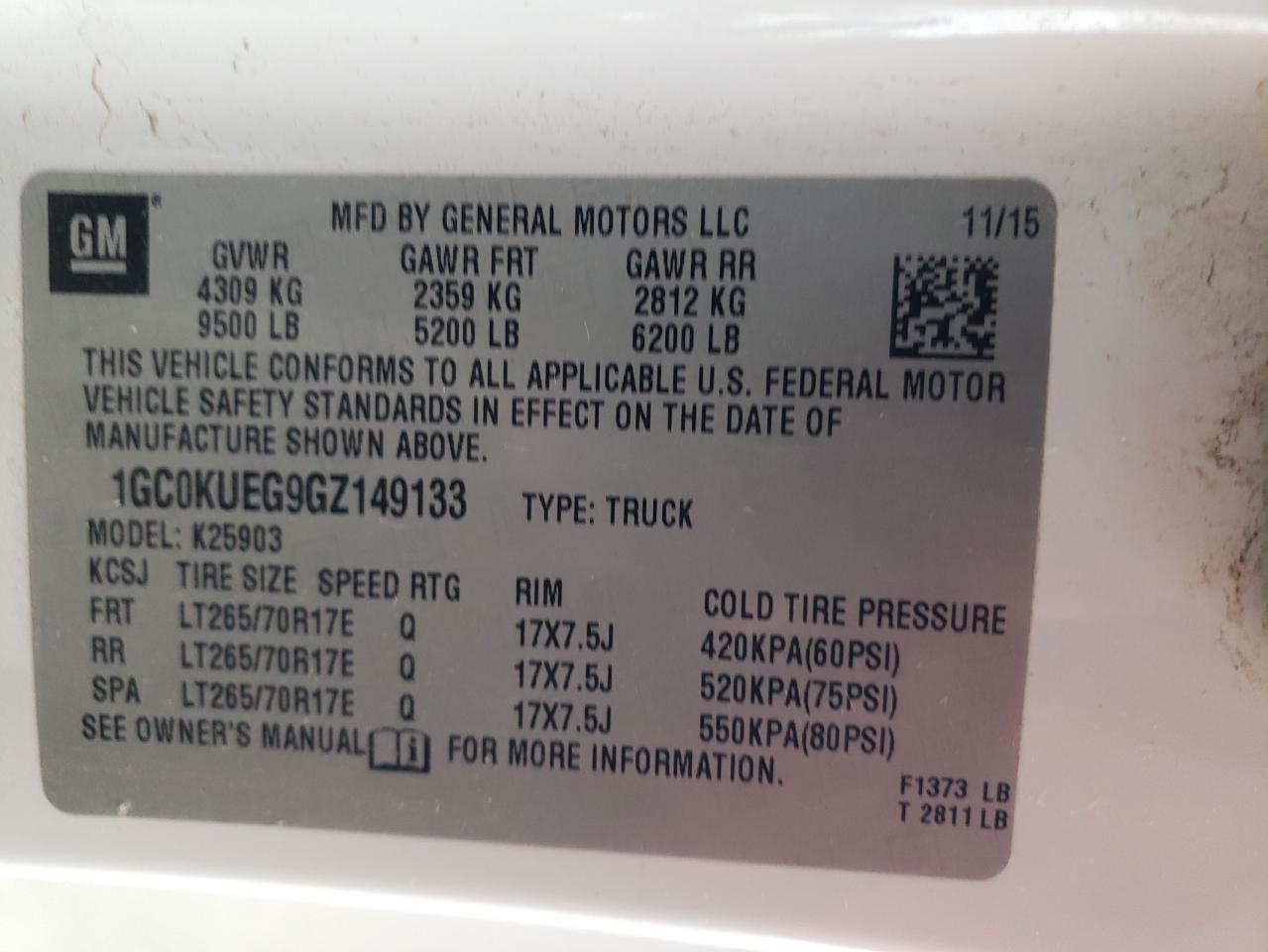 2016 Chevrolet Silverado VIN 1GC0KUEG9GZ149133 Copart auction photo, front end / minor dent/scratches damage thumbnail 12