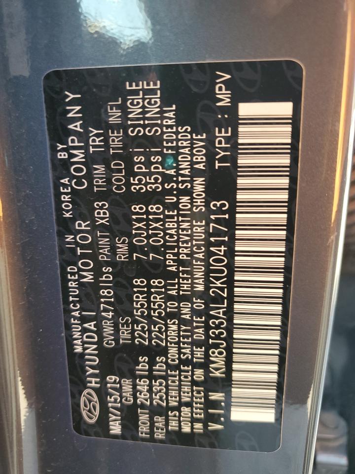 2019 Hyundai Tucson VIN KM8J33AL2KU041713 Copart auction photo, hail / minor dent/scratches damage thumbnail 12