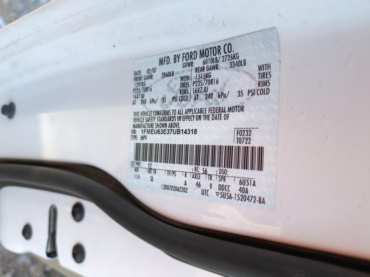 2007 Ford Explorer VIN 1FMEU63E37UB14318 Copart auction photo, front end damage thumbnail 12