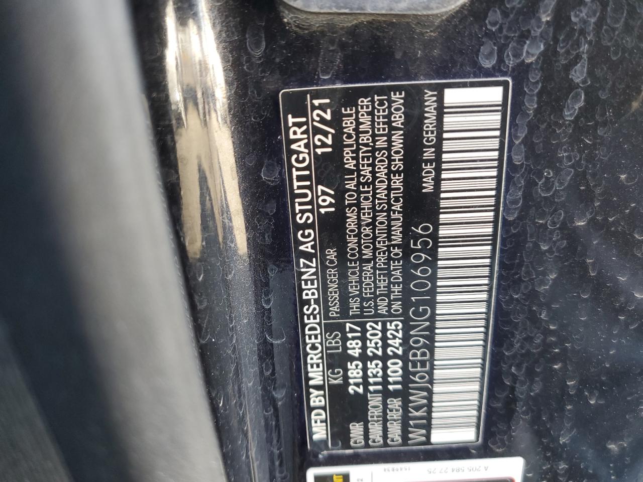 2022 Mercedes-Benz C-klasse VIN W1KWJ6EB9NG106956 Copart auction photo, all over damage thumbnail 12