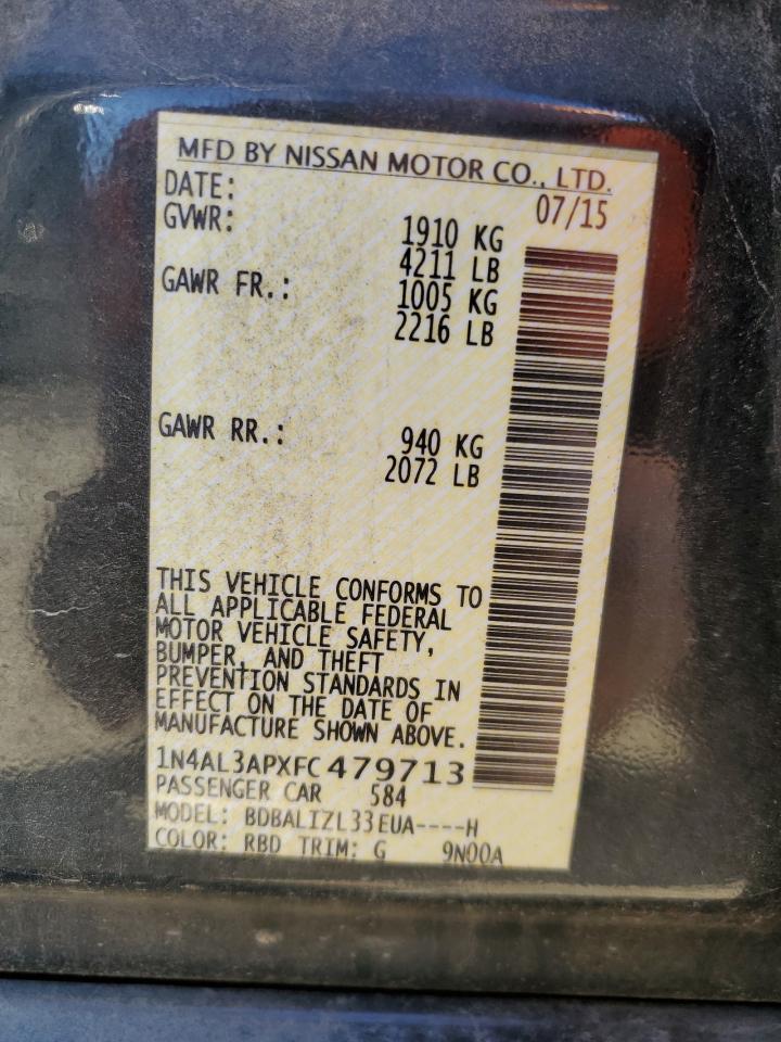2015 Nissan Altima VIN 1N4AL3APXFC479713 Copart auction photo, front end / minor dent/scratches damage thumbnail 12