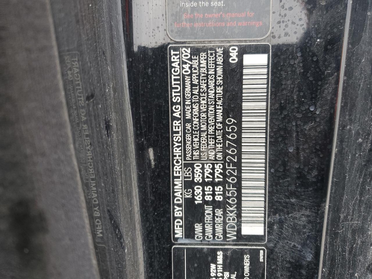 2002 Mercedes-Benz SLK-klasse VIN WDBKK65F62F267659 Copart auction photo, all over damage thumbnail 12