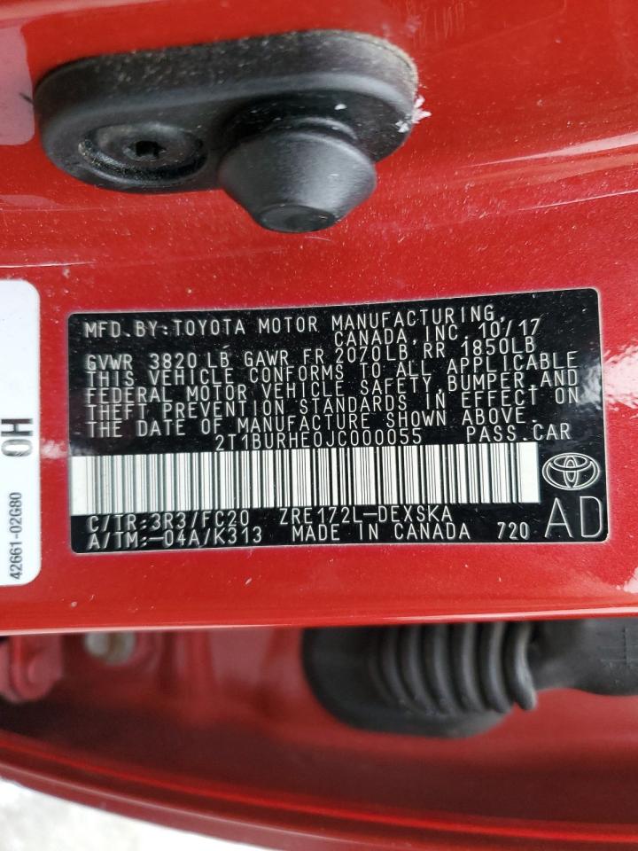 2018 Toyota Corolla VIN 2T1BURHE0JC000055 Copart auction photo, all over damage thumbnail 13
