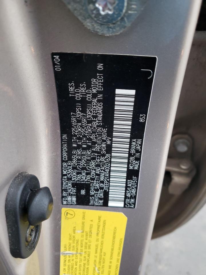 2004 Toyota Highlander VIN JTEEP21A940027638 Copart auction photo, front end damage thumbnail 13