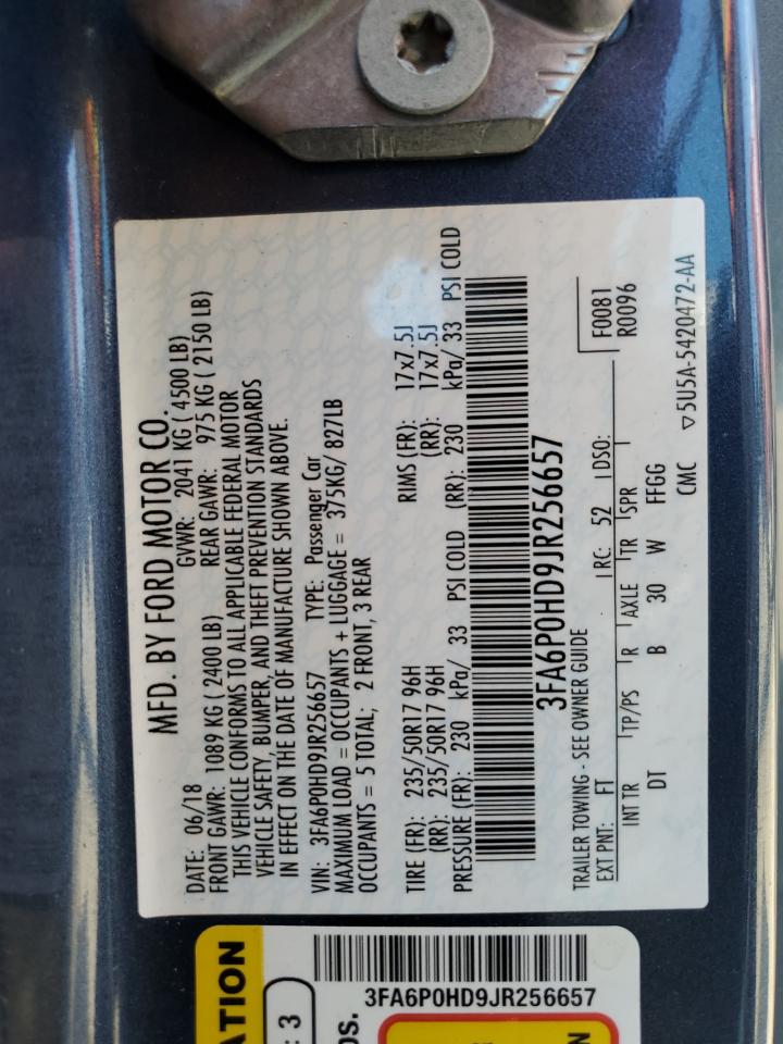 2018 Ford Fusion VIN 3FA6P0HD9JR256657 Copart auction photo, all over damage thumbnail 12