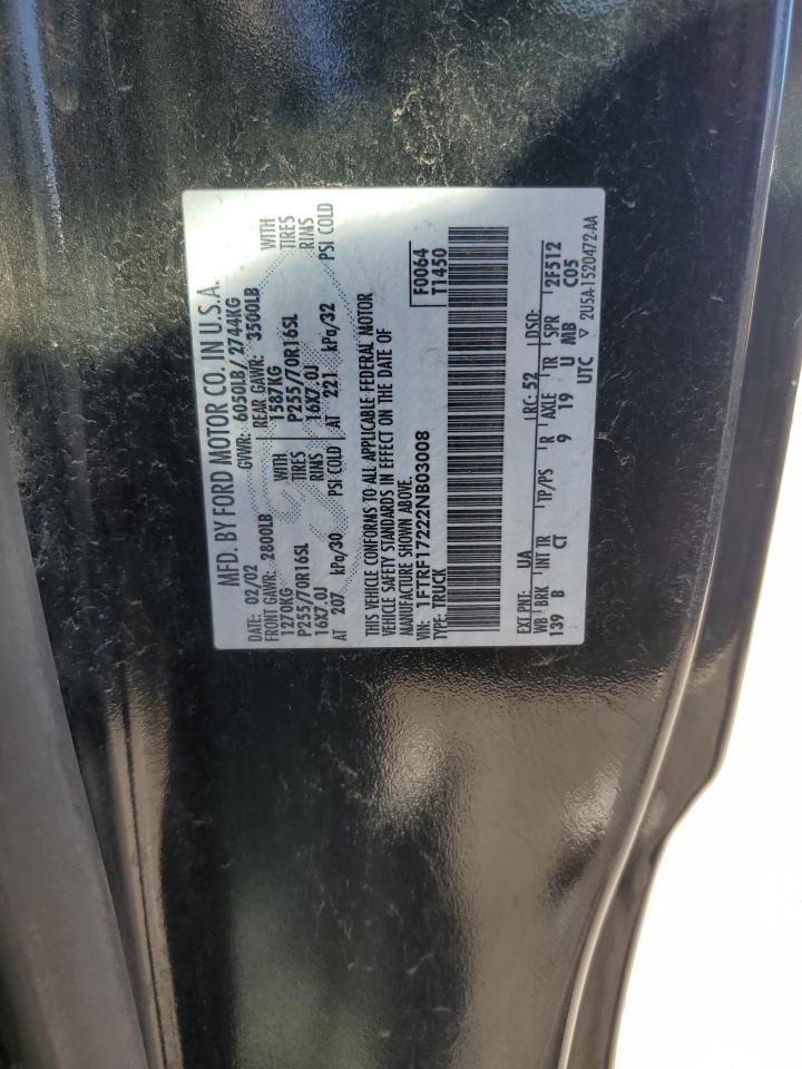 2002 Ford F-150 VIN 1FTRF17222NB03008 Copart auction photo, front end / hail damage thumbnail 13