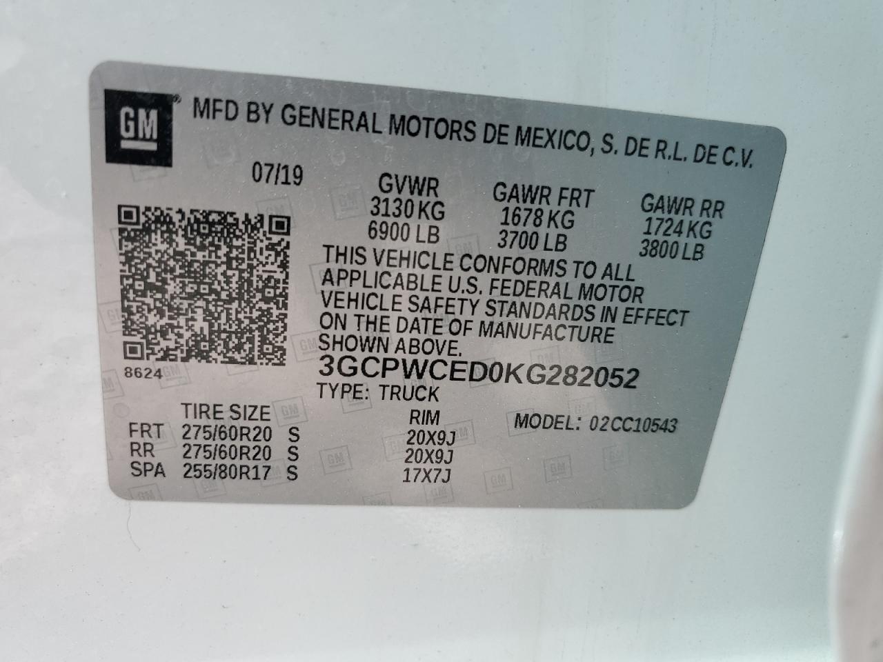 2019 Chevrolet Silverado VIN 3GCPWCED0KG282052 Copart auction photo, front end / frame damage damage thumbnail 13