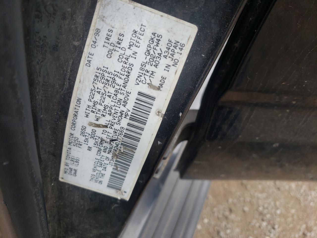 1998 Toyota 4Runner VIN JT3HN86R2W0177669 Copart auction photo, front end damage thumbnail 16