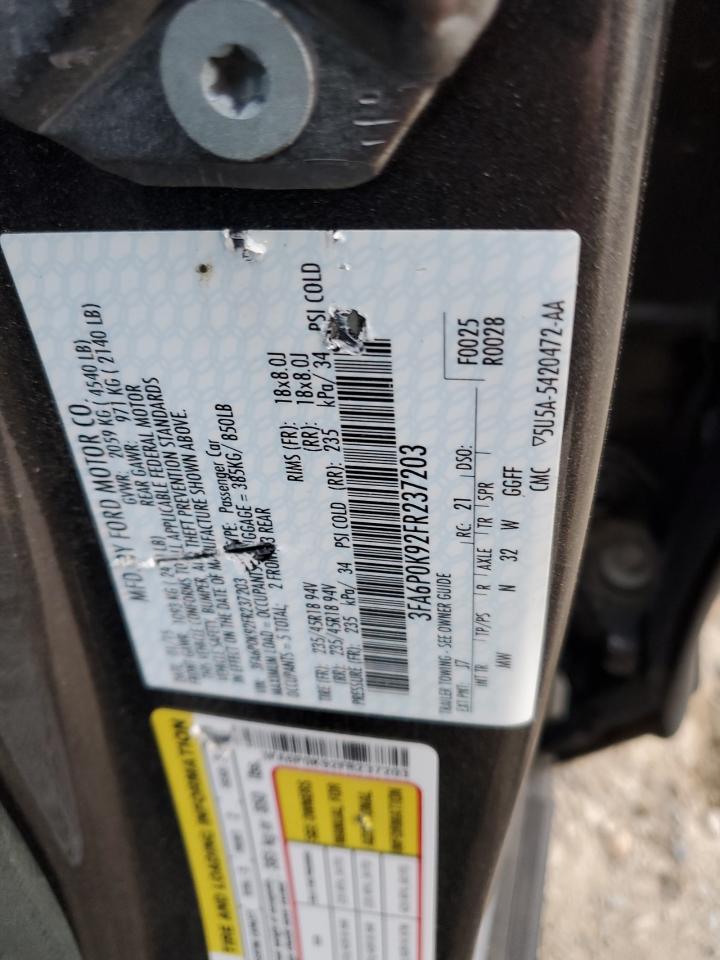2015 Ford Fusion VIN 3FA6P0K92FR237203 Copart auction photo, front end damage thumbnail 12