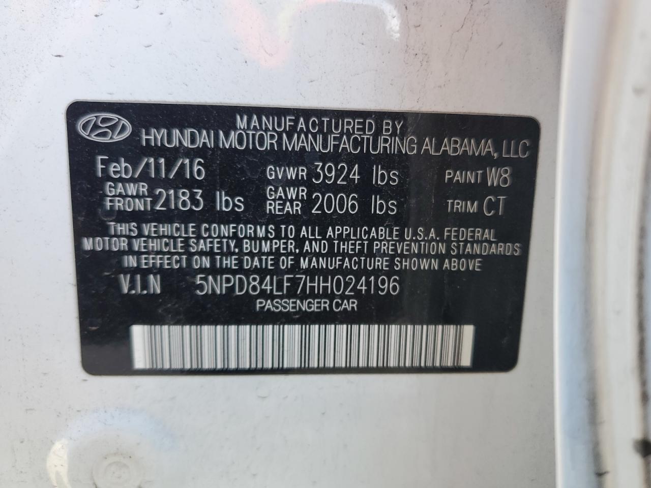 2017 Hyundai Elantra VIN 5NPD84LF7HH024196 Copart auction photo, front end damage thumbnail 12