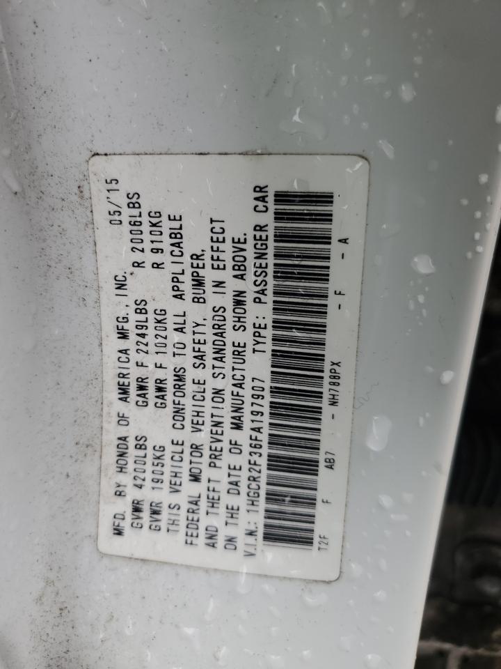 2015 Honda Accord VIN 1HGCR2F36FA197907 Copart auction photo, rear end / front end damage thumbnail 12