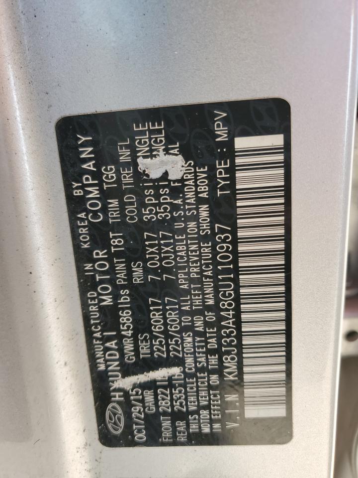 2016 Hyundai Tucson VIN KM8J33A48GU110937 Copart auction photo, front end damage thumbnail 15