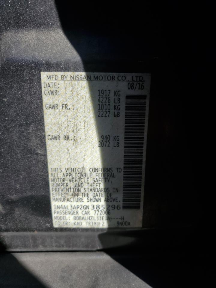 2016 Nissan Altima VIN 1N4AL3AP2GN385296 Copart auction photo, front end damage thumbnail 15