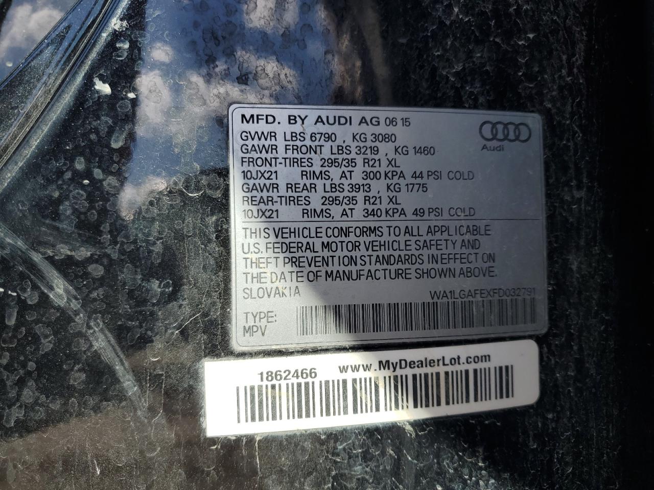 2015 Audi Q7 VIN WA1LGAFEXFD032791 Copart auction photo, front end / minor dent/scratches damage thumbnail 13