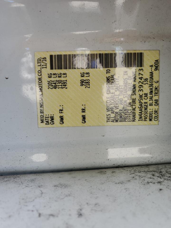 2017 Nissan Maxima VIN 1N4AA6AP5HC392473 Copart auction photo, water/flood damage thumbnail 12