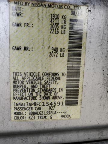 2015 Nissan Altima VIN 1N4AL3AP8FC154591 Copart auction photo, front end / minor dent/scratches damage thumbnail 12