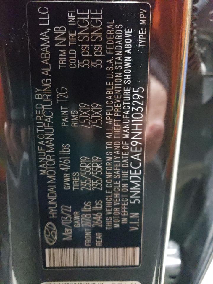 2022 Hyundai Tucson VIN 5NMJECAE9NH103295 Copart auction photo, front end / undercarriage damage thumbnail 13