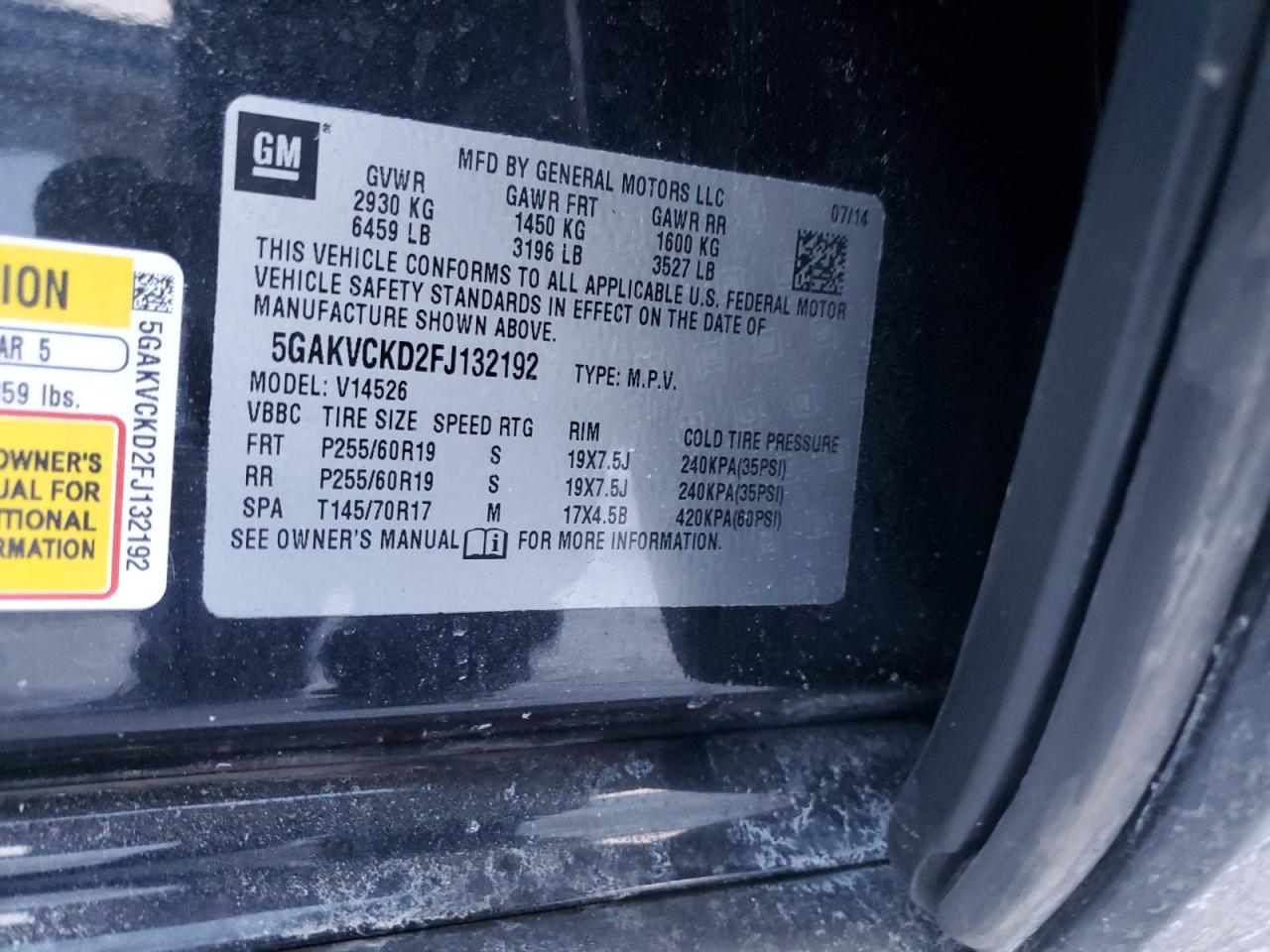 2015 Buick Enclave VIN 5GAKVCKD2FJ132192 Copart auction photo, front end damage thumbnail 14