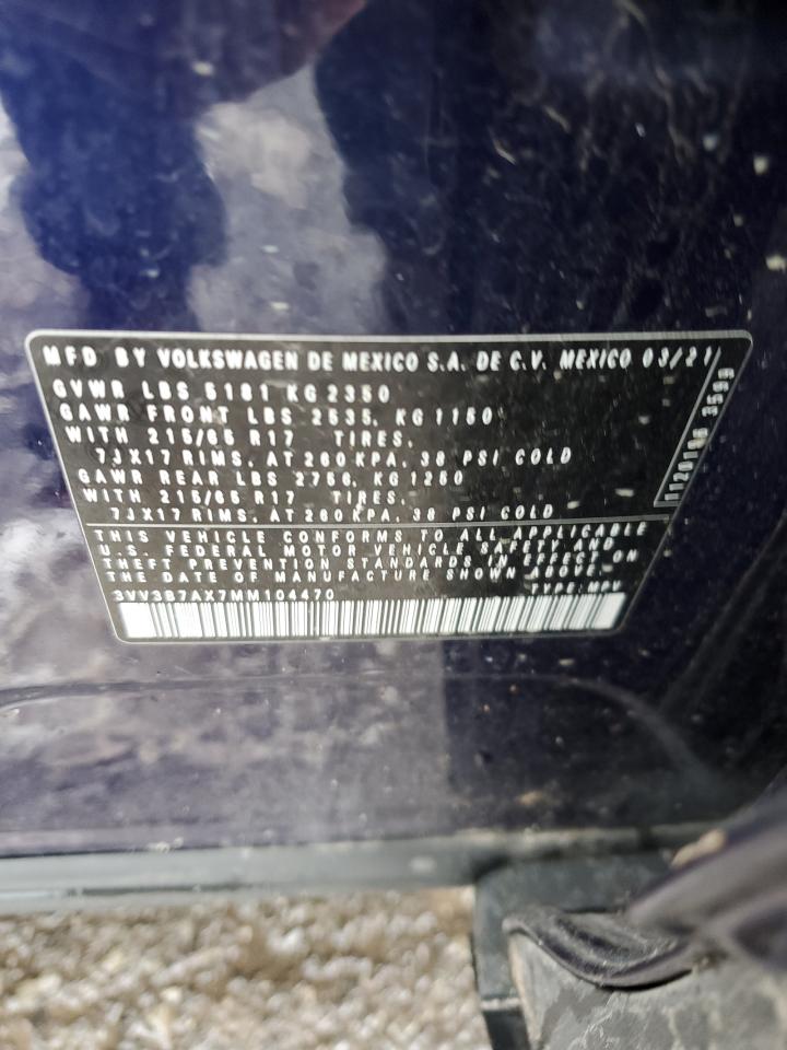 2021 Volkswagen Tiguan VIN 3VV3B7AX7MM104470 Copart auction photo, rollover damage thumbnail 12