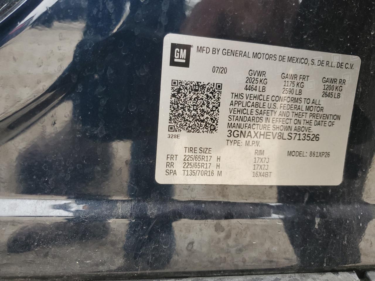 2020 Chevrolet Equinox VIN 3GNAXHEV8LS713526 Copart auction photo, front end / minor dent/scratches damage thumbnail 15