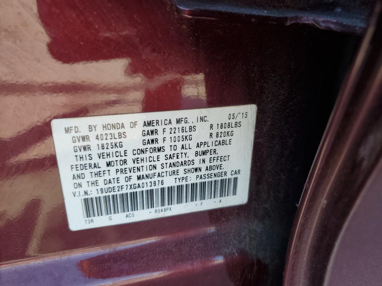 2016 Acura ILX VIN 19UDE2F7XGA013976 Copart auction photo, rear end / front end damage thumbnail 13