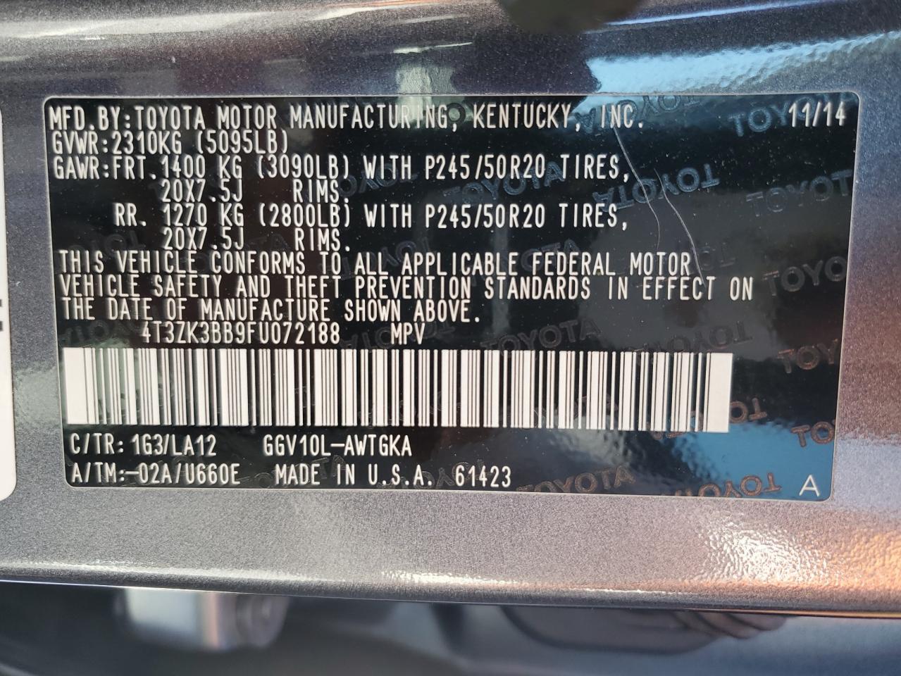 2015 Toyota Venza VIN 4T3ZK3BB9FU072188 Copart auction photo, front end damage thumbnail 16