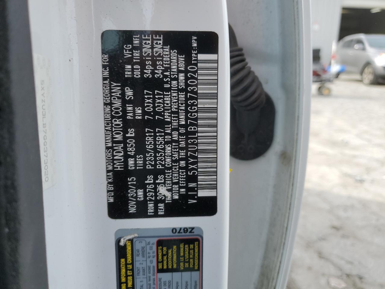 2016 Hyundai Santa Fe VIN 5XYZU3LB7GG373020 Copart auction photo, front end damage thumbnail 15