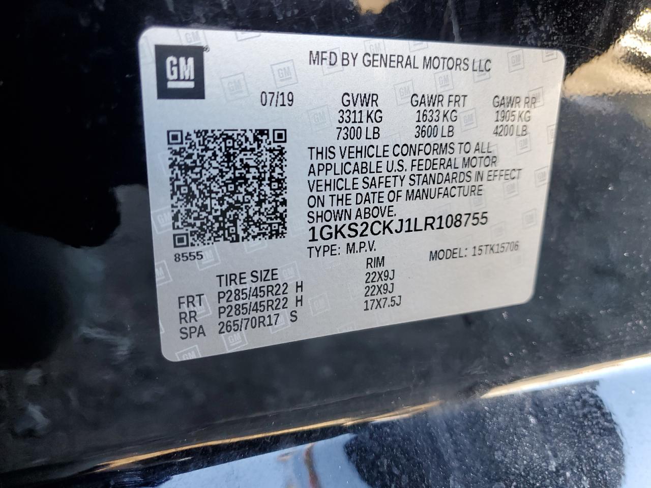 2020 GMC Yukon VIN 1GKS2CKJ1LR108755 Copart auction photo, rear end / minor dent/scratches damage thumbnail 14