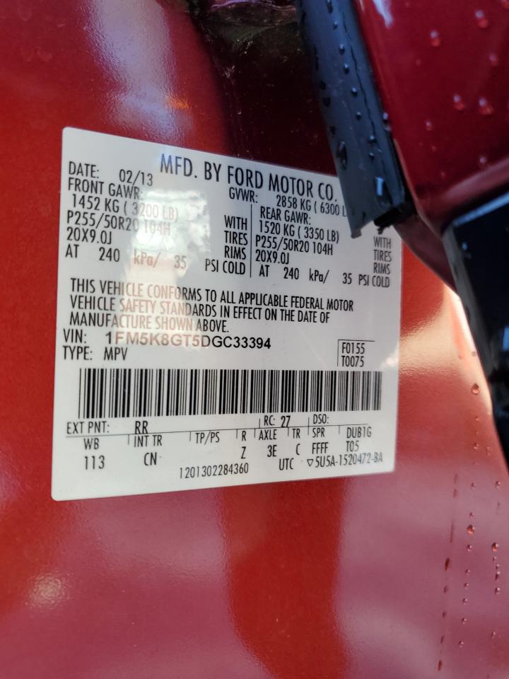 2013 Ford Explorer VIN 1FM5K8GT5DGC33394 Copart auction photo, front end damage thumbnail 15