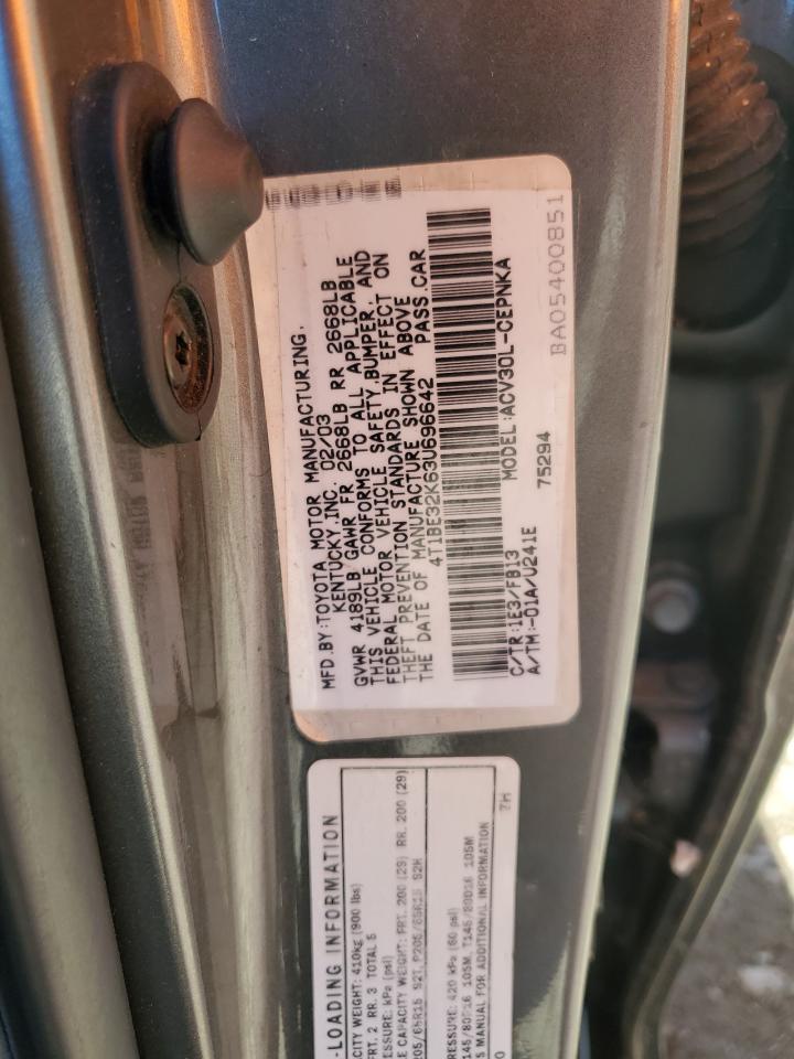 2003 Toyota Camry VIN 4T1BE32K63U696642 Copart auction photo, rear end / top/roof damage thumbnail 12