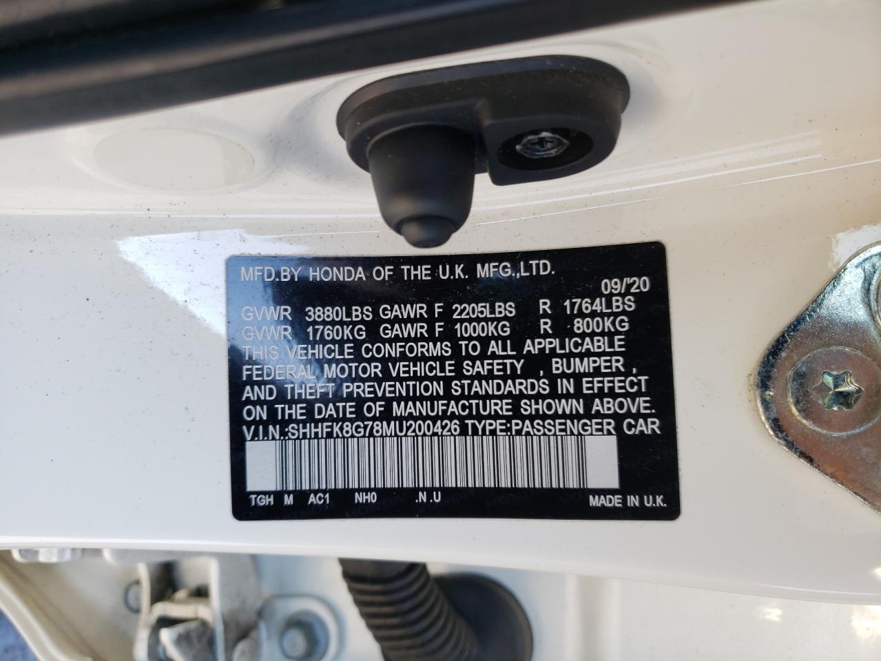 2021 Honda Civic VIN SHHFK8G78MU200426 Copart auction photo, all over damage thumbnail 13