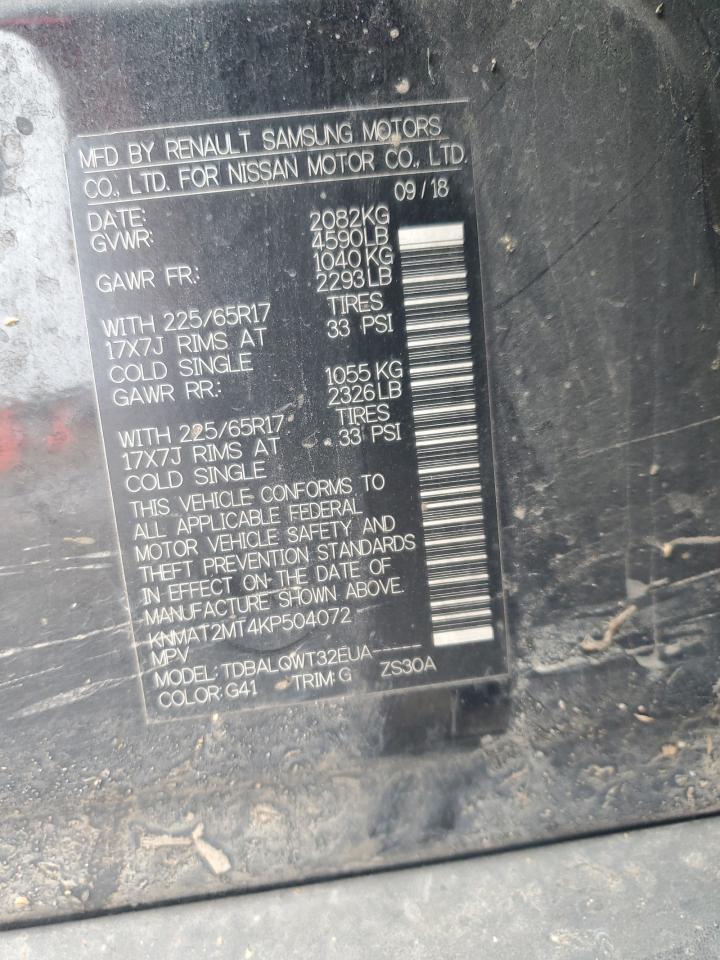 2019 Nissan Rogue VIN KNMAT2MT4KP504072 Copart auction photo, all over damage thumbnail 15