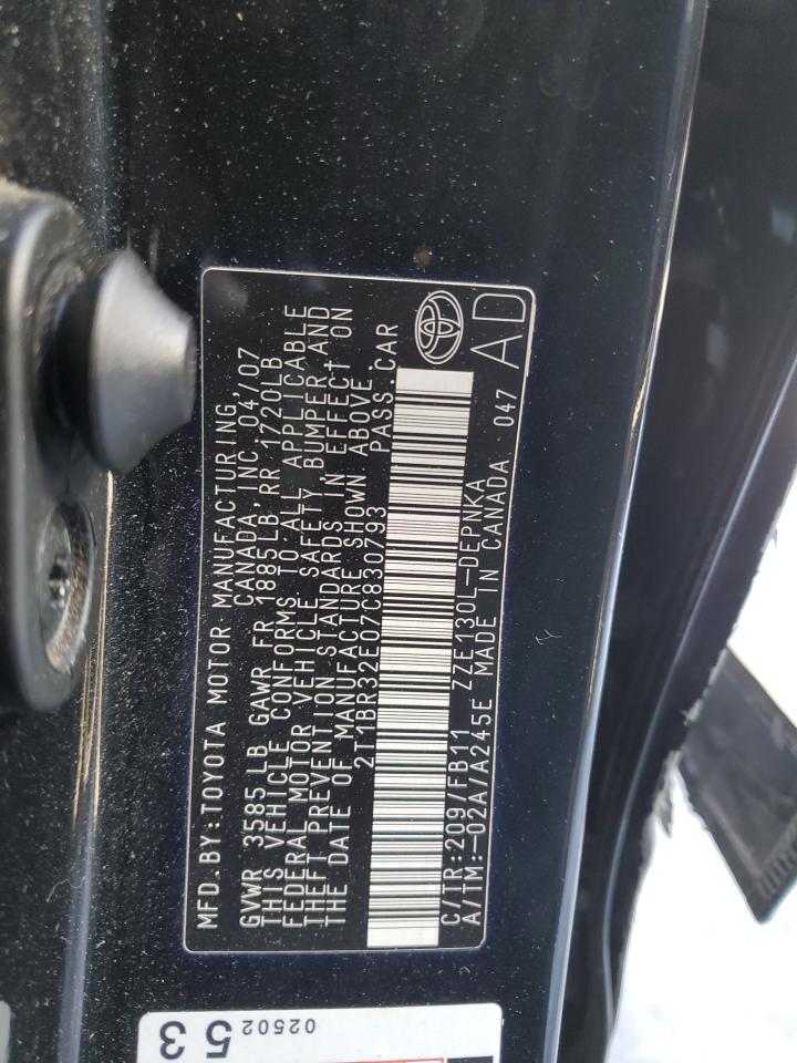 2007 Toyota Corolla VIN 2T1BR32E07C830793 Copart auction photo, all over damage thumbnail 14