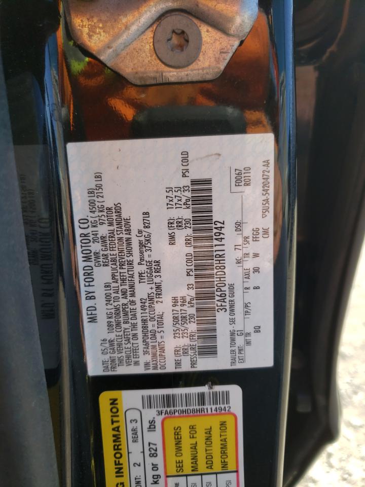 2017 Ford Fusion VIN 3FA6P0HD8HR114942 Copart auction photo, front end / rear end damage thumbnail 12