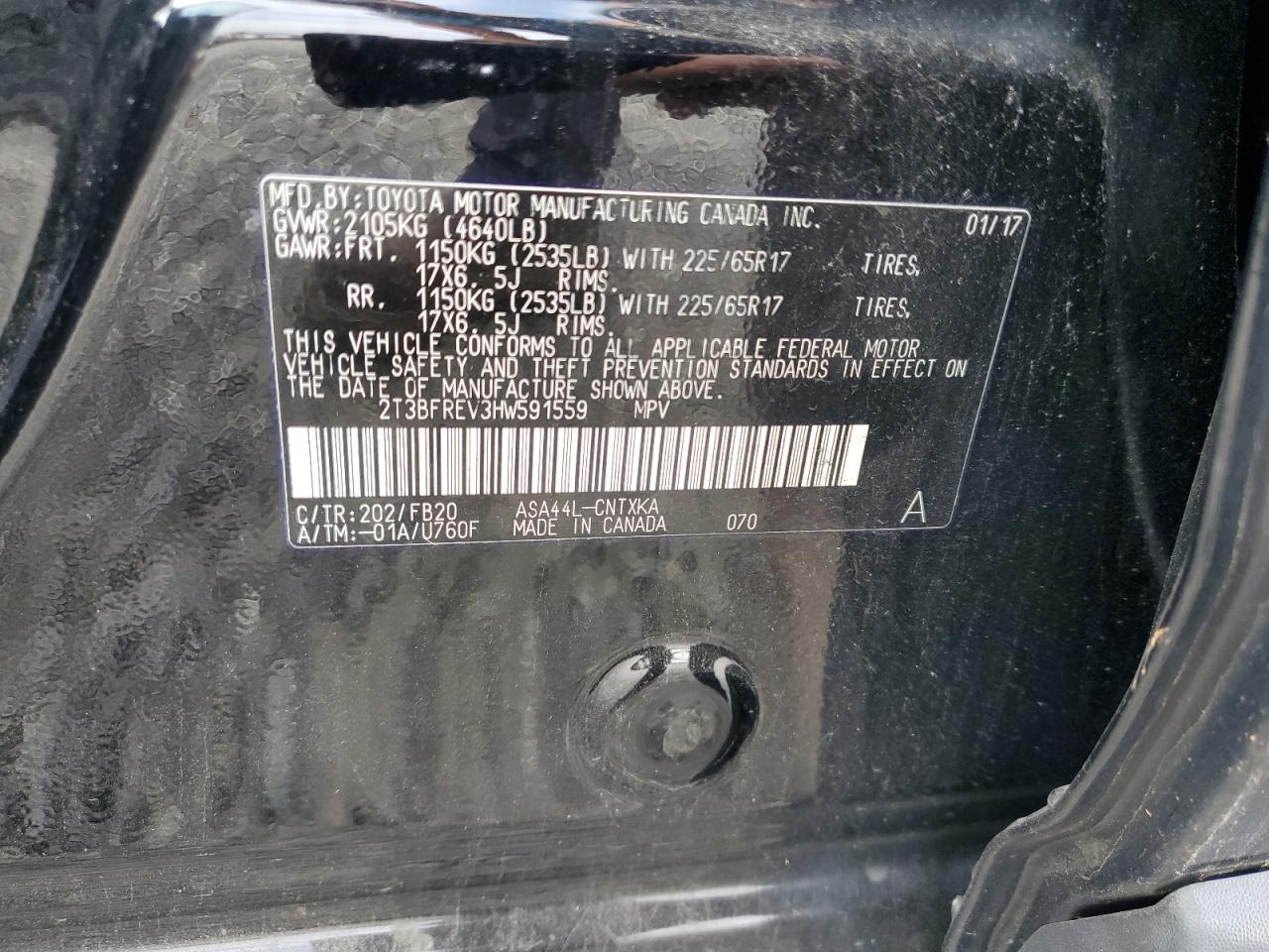 2017 Toyota RAV 4 VIN 2T3BFREV3HW591559 Copart auction photo, all over / mechanical damage thumbnail 13